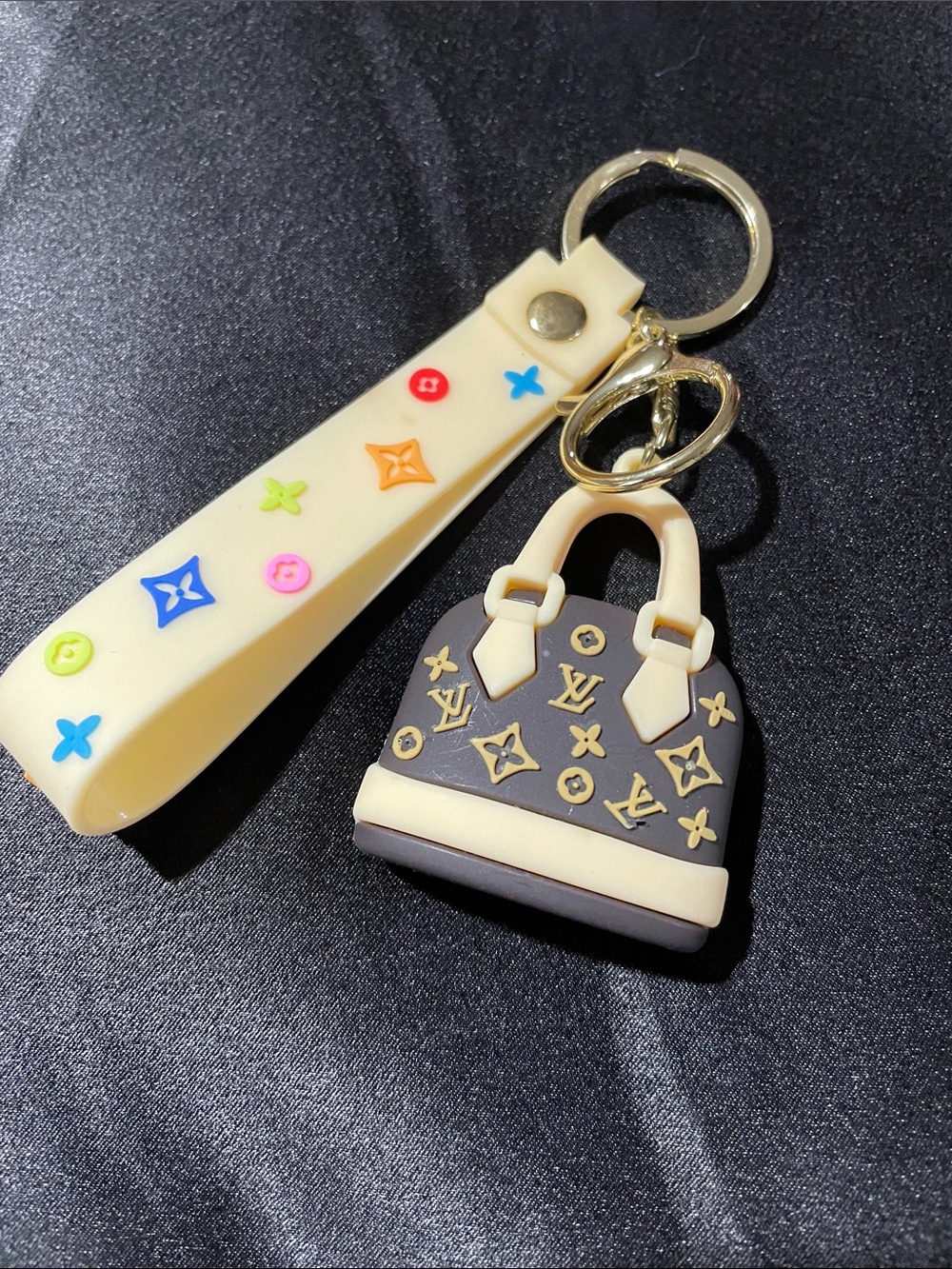 Designer-Inspired Black & Cream Monogram Handbag Keychain